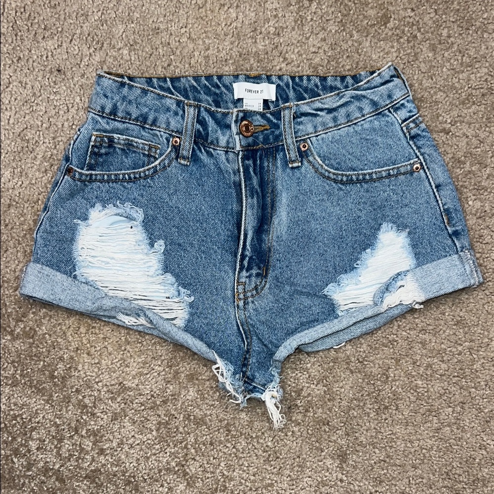 Forever 21 Blue Distressed Jean Shorts